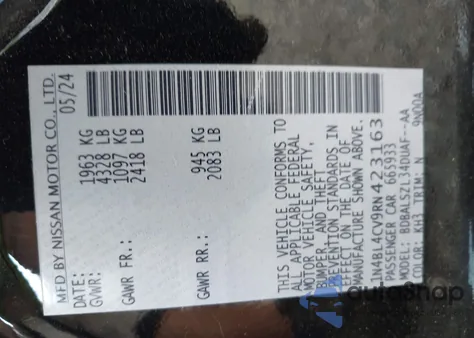 2024 Nissan Altima Sr Fwd z USA, uszkodzony, nr VIN 1N4BL4CV9RN423163